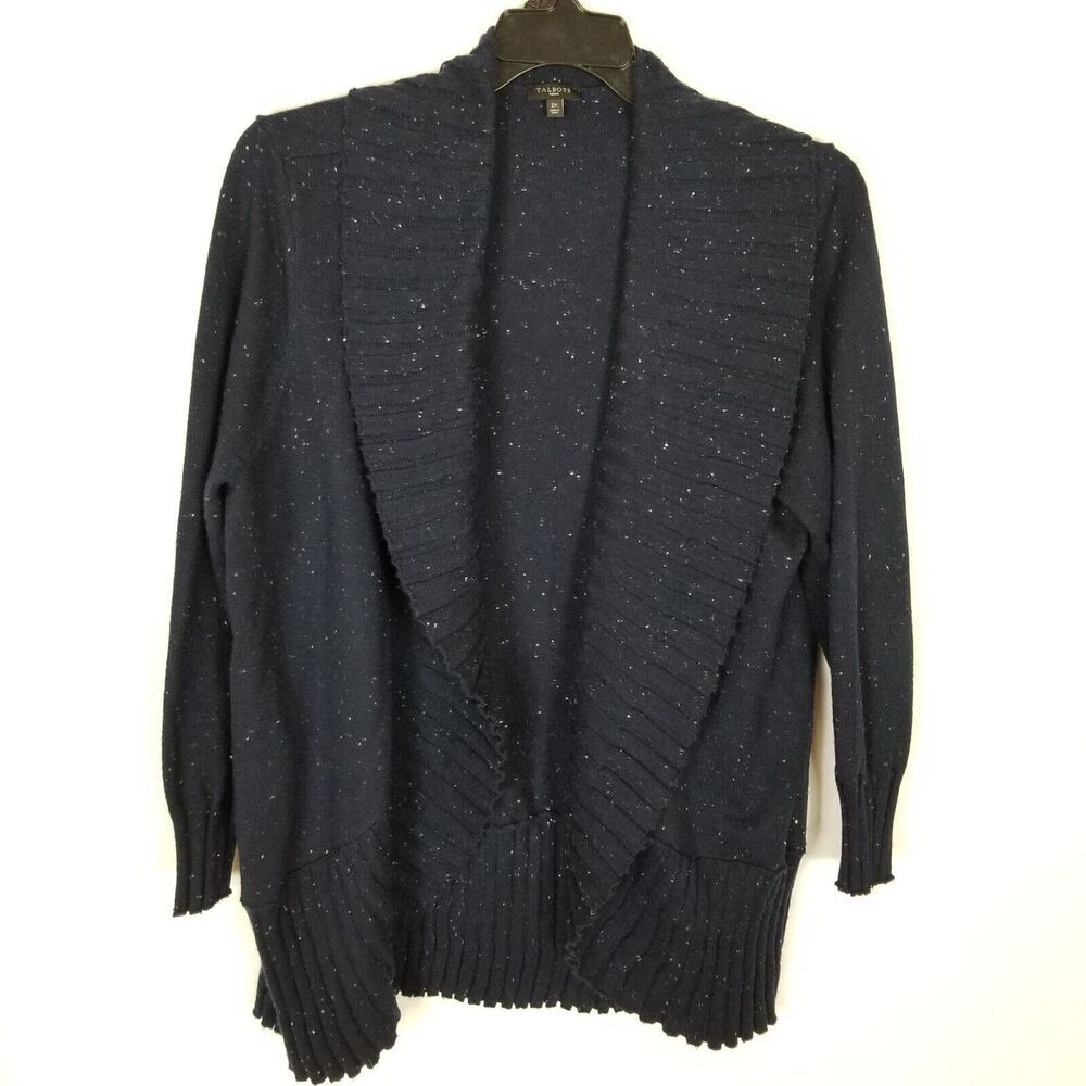 Talbots Woman Plus Navy Blue Open Front Speckled Cardigan‎ Sweater Sz  2X Cotton